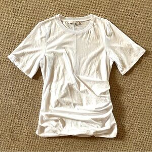 Loft Women's Large White Short Sleeve Draped Soft Knit Tee 100% Cotton Ruched